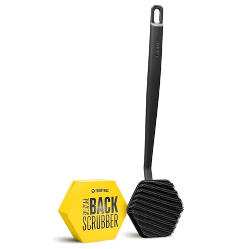 TOOLETRIES Silicone Back Scrubber for Shower, Exfoliating Body & Bath Brush, Long Ergonomic Handle, Non-Slip Grip for Hard-to-Reach Areas, Hygienic Silicone Bath Accessory for Men & Women - Charcoal - color: Charcoal