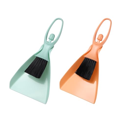 uxcell 2 Pcs Mini Dustpan and Brush Set, Small Broom and Dustpan Set for Office Tabletops Sofas Keyboards Home Cleaning Tool, Light Blue/Orange Yellow - color: Light Blue/Orange Yellow