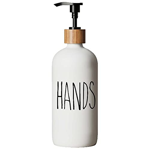 Dish Soap Dispenser for Kitchen,Glass Hand Soap Dispenser, Modern Farmhouse Decorfor Bathroom,Kitchen Decor - color: White-hands