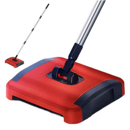 Carpet Sweeper Manual 3 Rolling Brushes Floor Sweeper Carpet Brush with Wheels and Large Waste Bin 43" Detachable