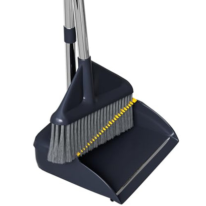 MOPUP Broom and Dustpan Set, 52 inch Long Adjustable Handle Broom with Dustpan Teeth to Self-Cleaning Clean Hair Suitable for Home Kitchen Office