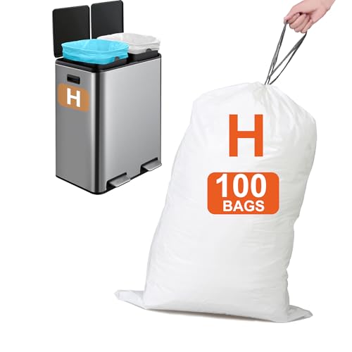 Perfect Fit Code H 100 Count Heavy Duty Compatible with simpIehuman Code H 1.2 Mil THICK with Reinforced Drawstring Trash Bags White Garbage Can Liners 5-8 Gallon GRAND SAVE! - color: for Code H100, size: 1 Count (Pack of 100)