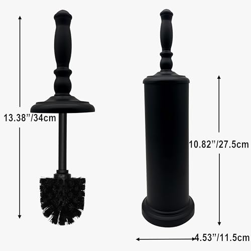 Metal Toilet Bowl Brush with Holder Premium Bathroom Cleaning Set Rustproof Hygienic Durable Elegant Finish - color: Matte Black