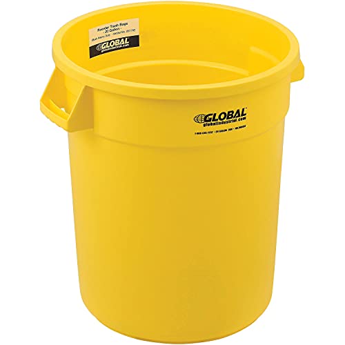 Global Industrial Commercial Round Trash Can, 20 Gallon Capacity, Plastic Garbage Can, Indoor and Outdoor Utility Trash Can, Yellow, 19" W x 22-1/2"H, No Lid - color: Yellow
