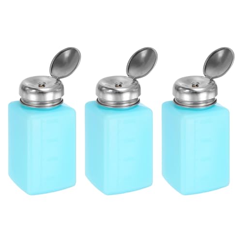 HARFINGTON 3pcs Solvent Alcohol Dispenser 200ml(6.8oz) Press Type ESD Safe Anti-Splash Liquid Dispenser Pump with Sealing Stainless Steel Lid for Acetone Cleanser, Polish Remover, Blue - color: 200ml, size: Blue