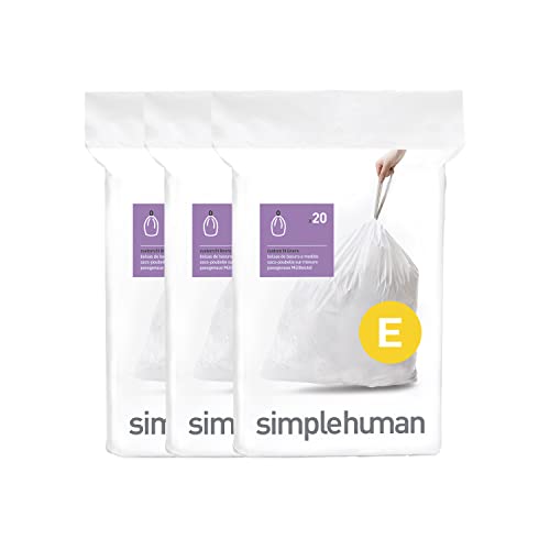 simplehuman Code E 60 Count Custom Fit Liners, Drawstring Kitchen Trash Bags, One-by-One Mess-Free Dispense, Extra Thick & Double Seamed, 50% PCR Plastic, 20 Liter / 5.3 Gallon, White - size: 60 Count (Pack of 1)