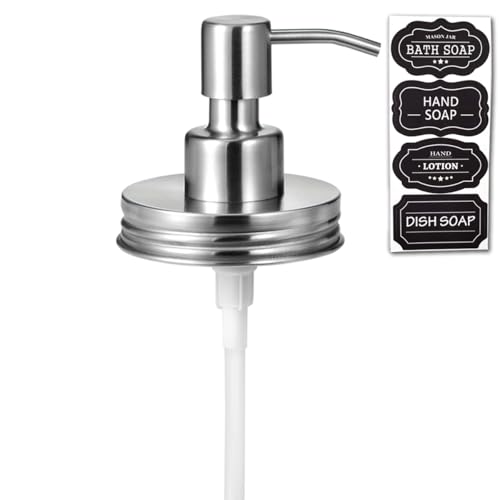 Amolliar Mason Jar Liquid Soap Dispenser Pump, Rustproof Stainless Steel Lid, Cute Farmhouse Decor for Kitchen, Bathroom, Refill Soap Pump for Hand Soap, Dish Soap, Lotion Soap, Brushed Nickel 1 Pack - color: Brushed Nickel, size: 1 Pack