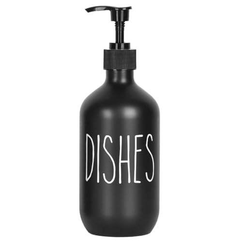 Dish Soap Dispenser 500ml Large Plastic Soap Dispenser Refillable Pump Liquid Sanitizer Bottle for Kitchen Bathroom Cute Farmhouse Style Home Decor (Black Dishes) - color: Black Dishes