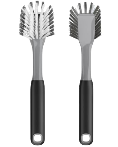 ROSEOK Dish Brush, Dish Scrubber, Nylon Bristles with Built-in Scraper | For Cleaning Dishes, Pots, Non-Stick Pans and Sinks, Black, 2 Pack - color: Black