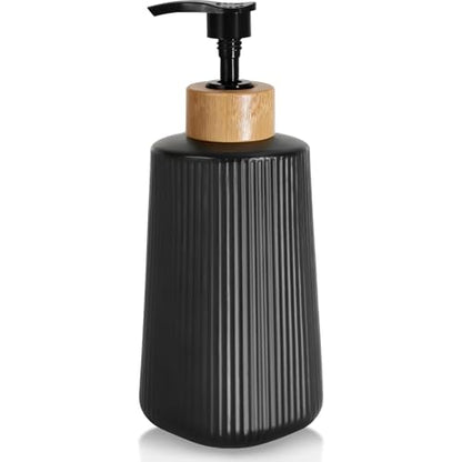 Glass Soap Dispenser, Thickened Glass Hand Soap Dispenser for Bathroom, Kitchen Dish Washing Liquid Bottles, Shampoo and Conditioner Bottles, Modern Farmhouse Style, (Black, Set of 1, 12oz)