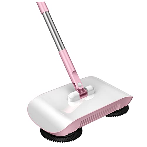 Manual Vacuum Sweeper, 180 Degree Rotating Push Vacuum Non Electric Floor Sweeper, 2 in 1 Manual Sweeper for Carpet and Floors(Pink)