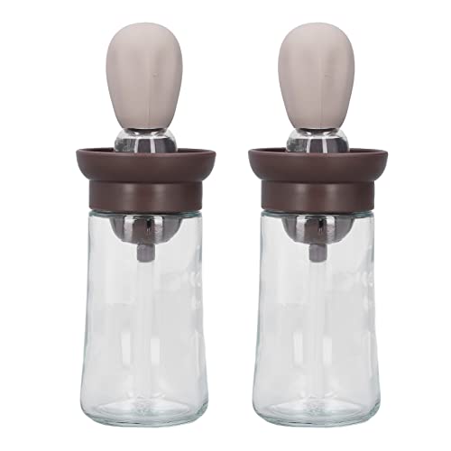 Srliya 2pcs Oil Container with Silicone Brush Oil Dispenser Bottle for Kitchen Grilling Baking Cooking (Coffee Color) - color: Coffee Color