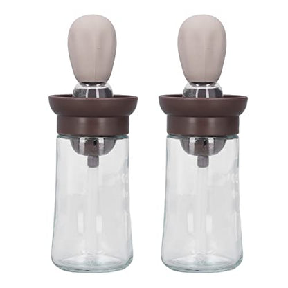 Srliya 2pcs Oil Container with Silicone Brush Oil Dispenser Bottle for Kitchen Grilling Baking Cooking (Coffee Color) - color: Coffee Color