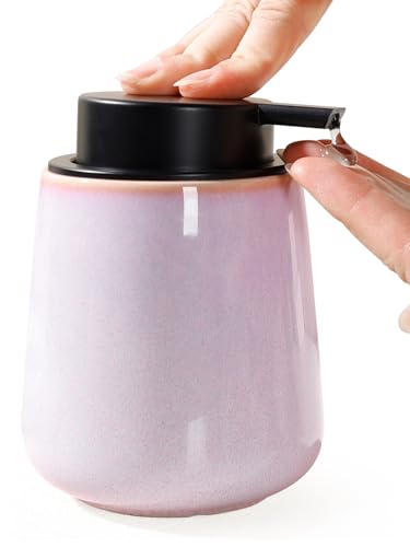 INGOFIN Ceramic Lotion Dispenser - 12 oz Hand Soap Dispenser Bathroom, Modern Liquid Dispenser with Pump, Refillable Dish Soap Bottle for Kitchen -Purple and Pink - color: Purple and Pink-liquid
