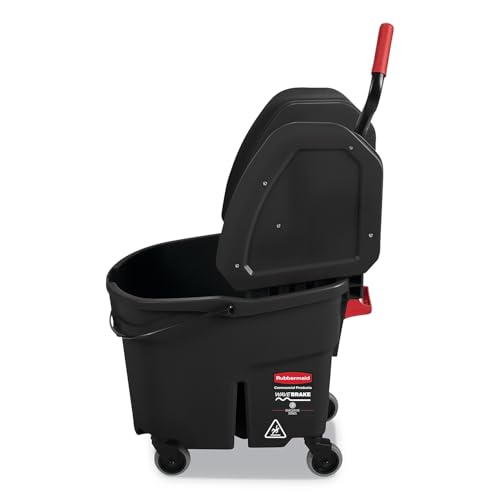 Rubbermaid Commercial Products WaveBrake 35 QT Down-Press Mop Bucket and Wringer Combo on Wheels with Dirty Water Bucket Black for Heavy-Duty Floor Cleaning - color: Black