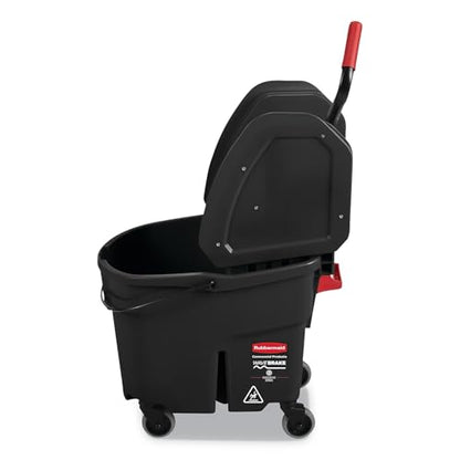 Rubbermaid Commercial Products WaveBrake 35 QT Down-Press Mop Bucket and Wringer Combo on Wheels with Dirty Water Bucket Black for Heavy-Duty Floor Cleaning - color: Black