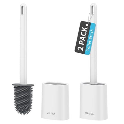 MR.SIGA Toilet Brush and Holder Set, Wall Mounted Toilet Bowl Brush, Compact Toilet Scrub Brush with Holder for Bathroom, White, 2 Pack - color: White