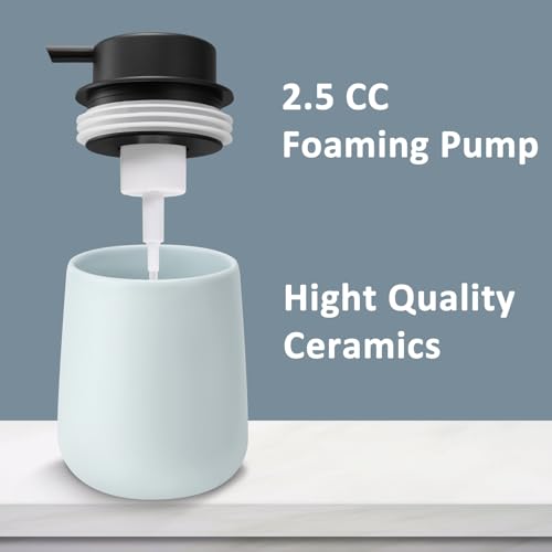 Soap Foaming Dispenser Ceramic with Easy-to-Press Pump Hand Foam Dispenser for Shampoo Bathroom Kitchen 12 oz - color: Foam-lightblue
