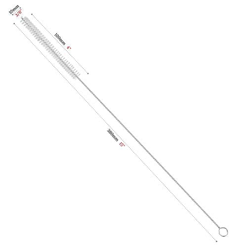 Drinking Straw Cleaning Brushes Set 15" Extra Long 10mm Extra Wide Pipe Tube Cleaner Nylon Bristles Stainless Steel Handle - 15" x 3/8" (10mm) - Set of 4