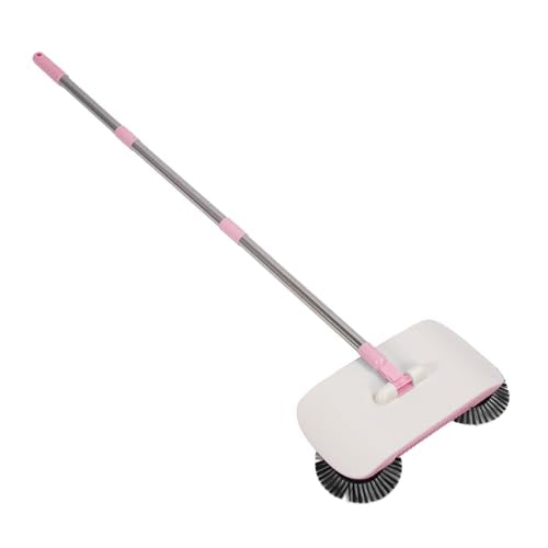 Floor Sweeper, Stainless Steel Dual Brush 180 Degree Rotating Hand Push Sweeper, Non Electric with Sealed Dustbin for Hardwood Tile Marble Floors Pet Hair Dust (Pink) - color: Pink