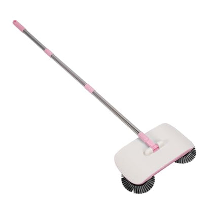 Floor Sweeper, Stainless Steel Dual Brush 180 Degree Rotating Hand Push Sweeper, Non Electric with Sealed Dustbin for Hardwood Tile Marble Floors Pet Hair Dust (Pink) - color: Pink