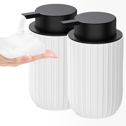 Ceramic Foaming Soap Dispenser, 12 oz Bathroom Foam Hand Soap Dispenser, Refillable Lotion Soap Dispenser with Removable Pump for Kitchen Hand Wash Dispenser, Modern Home Decor(2Pack-White) - color: Matte White-2pack