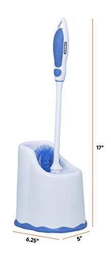 Superio Toilet Brush and Holder,Toilet Bowl Cleaning System with Scrubbing Wand, Under Rim Lip Brush and Storage Caddy for Bathroom, White and Blue - color: Blue
