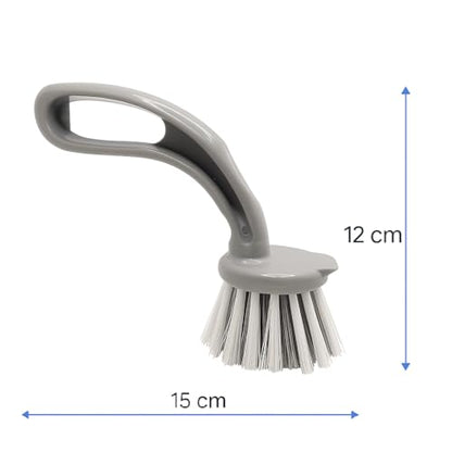 Grey – Kitchen Sink Scrub Brush – Round Bristle Head with Ergonomic Handle – Tough Cleaning Multipurpose Scrubber for Dishes, Pans, Basins & Surfaces – Scrub Brushes