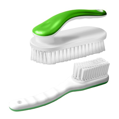 2Pack Shoe Cleaning Brush Household Laundry Clothes Scrubbing for Stains Bathroom Ergonomics Grip Easy Hold (2, Green) - color: Green