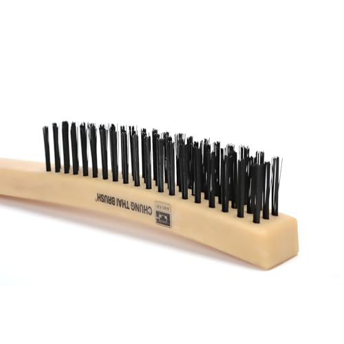 14“ Plastic Handle Wire Brush Set (562301) – 2 Pack 3 Row Scratch Brush Premium Carbon Steel Bristles, Durable, Paint Removal, Rust Removal, Scrubbing, Deep Cleaning, and Detailing