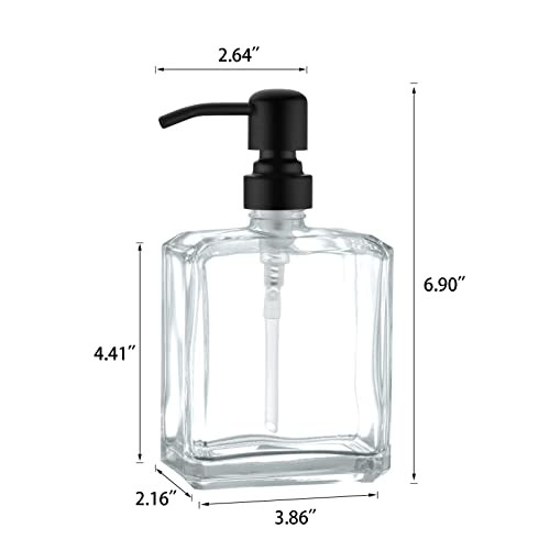 Square Clear Glass Dish Soap Dispenser Set 2 Pack, Black Refillable Hand Soap Dispenser with Rust Proof Stainless Steel Pump 2 x 13.5 oz Lotion Dispenser for Bathroom Vanity Kitchen - color: Black, size: 2X13.5oz-Square