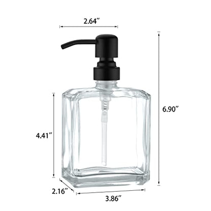 Square Clear Glass Dish Soap Dispenser Set 2 Pack, Black Refillable Hand Soap Dispenser with Rust Proof Stainless Steel Pump 2 x 13.5 oz Lotion Dispenser for Bathroom Vanity Kitchen - color: Black, size: 2X13.5oz-Square