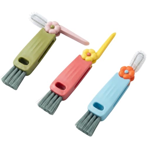 3 in 1 Cup Lid Cleaning Brush, 360° Rotating Bottle Brush for Water Bottles, Multifunctional Crevice Cleaner for Tumblers Kitchen (Flowers) - color: Flowers