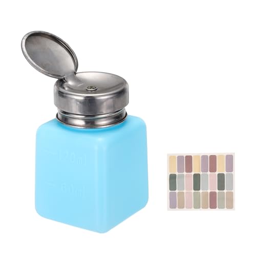 uxcell Push Down Solvent Dispenser, 120ml/4oz Anti-Reflux Liquid Pump Bottle with Stainless Steel Lid and Colorful Stickers for Acetone Alcohol Makeup Remover, Blue - color: Blue, size: 120ml/4oz