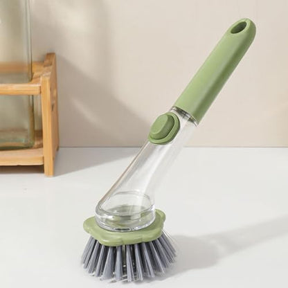Dish Scrubber with Soap Dispenser,Non Slip Cleaner Scrubber with Handle,Dish Cleaning Brush | for Pots Stoves Pans Kitchen Home Dorm Appliances Dishwashing - color: Green