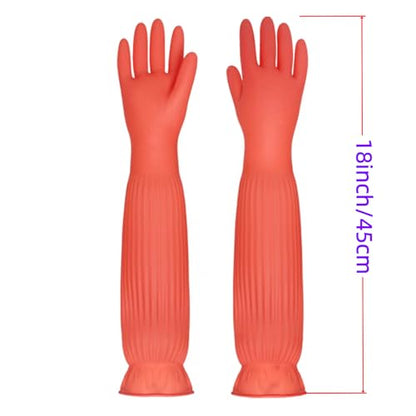 Waterproof Thickened Latex Household Cleaning 18inch Gloves Red Long Sleeved Heavy-duty Reusable 2 Pairs Black - color: Red, size: Small