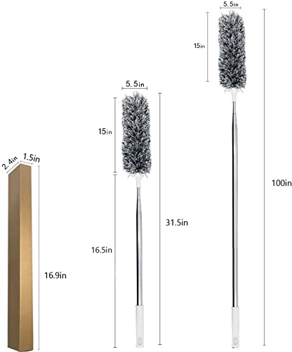 Fan Cleaning Mop Microfiber Duster with Extension Pole, Extra Long 100 inches, Adjustable, Bendable Head, Extendable Duster for Cleaning High Ceiling Fan, Interior Roof, Gap Dust