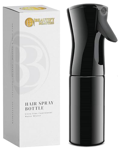 BeautifyBeauties Hair Spray Bottle – Ultra Fine Continuous Water Mister for Hairstyling, Cleaning, Plants, Misting & Skin Care (Black, 6.8 Ounces) - color: Black, size: 6.8 Ounces