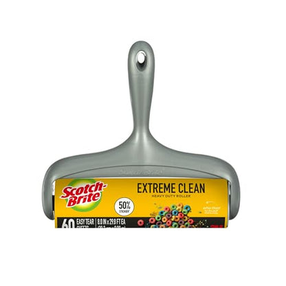 Scotch-Brite Extreme Clean Large Lint Roller, 50% Stickier*, Heavy Duty for Removing Debris and Pet Hair on Clothes, Furniture, Cars, Offices & More, 1 Pack, 60 Adhesive Sheets Total
