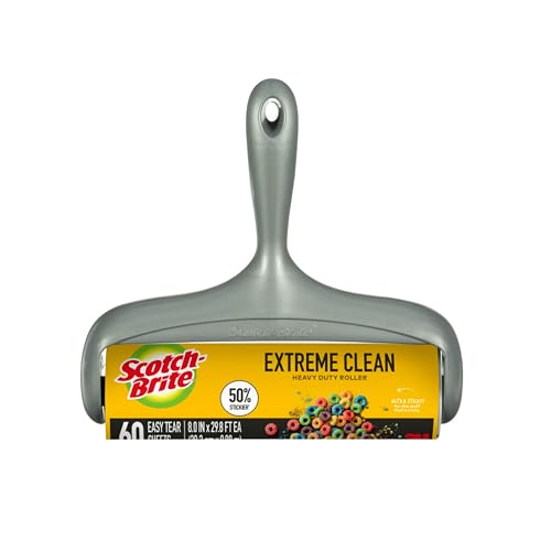 Scotch-Brite Extreme Clean Large Lint Roller, 50% Stickier*, Heavy Duty for Removing Debris and Pet Hair on Clothes, Furniture, Cars, Offices & More, 1 Pack, 60 Adhesive Sheets Total