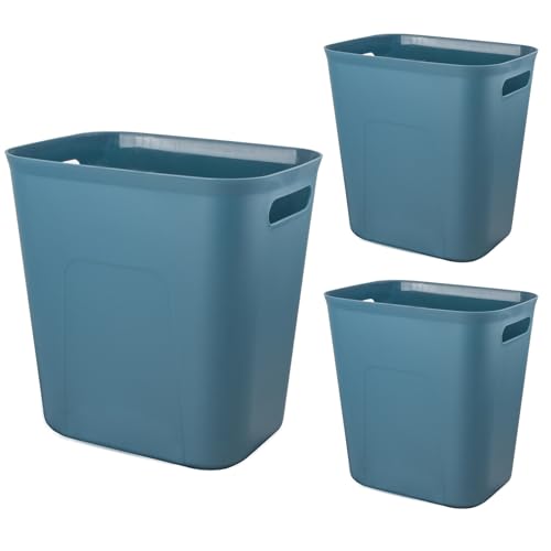 UUJOLY Plastic Small Trash Can Wastebasket, Garbage Container Basket for Bathrooms, Laundry Room, Kitchens, Offices, Kids Rooms, Dorms, 3.5 Gallon, Bluish Green, 3 Pack - color: Bluish Green, size: 3.5 Gallon/3 Pack