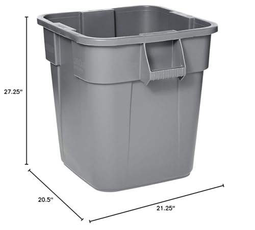 Rubbermaid Commercial LLDPE Square Brute 28-Gallon Trash Can without Lid, Gray, For Restaurants/Garages/Offices/Mailrooms/Classrooms