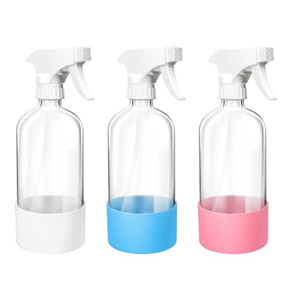 Glass Spray Bottles, 16oz Refillable Containers, Adjustable Spray Nozzles, Spray Bottles for Hair, Solutions, Cleaning, Gardening, Aromatherapy, Pets, Hair -Clear