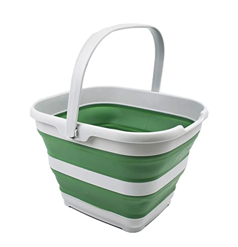 SAMMART 10L (2.6 Gallon) Collapsible Rectangular Handy Basket/Bucket (Grey/Dark Sea Green, 1) - color: Grey/Dark Sea Green