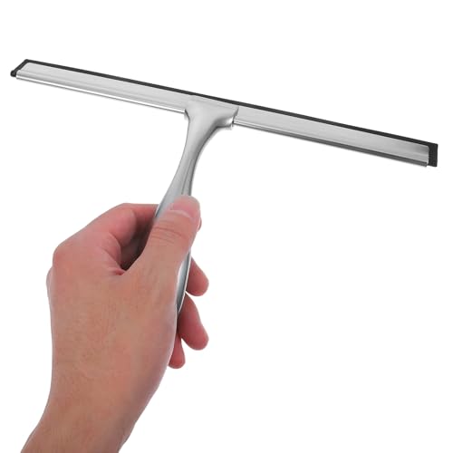 FOMIYES Stainless Steel Squeegee for Car Windows and Shower Doors, Detachable Rubber Blade with Handle and 4pcs Adhesive Hooks, Glass and Mirror Cleaning Tool for Home and Auto