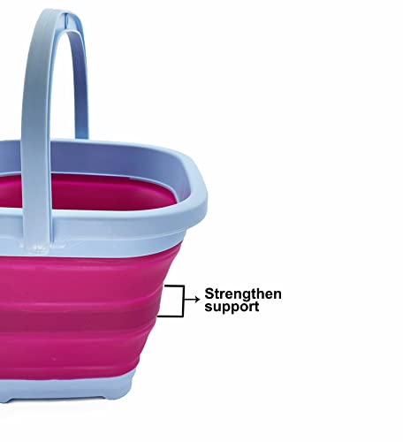 SAMMART Collapsible Rectangular Cleaning Bucket 5L (1.3 Gallon)- Foldable Camping Beach Sand Water Pot Pail- Portable Space Saving Tub for Household, Outdoor Washing (Cool Blue/Flamingo (Set of 2)) - color: Cool Blue/Flamingo (Set of 2)