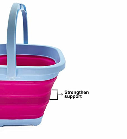 SAMMART Collapsible Rectangular Cleaning Bucket 5L (1.3 Gallon)- Foldable Camping Beach Sand Water Pot Pail- Portable Space Saving Tub for Household, Outdoor Washing (Cool Blue/Flamingo (Set of 2)) - color: Cool Blue/Flamingo (Set of 2)