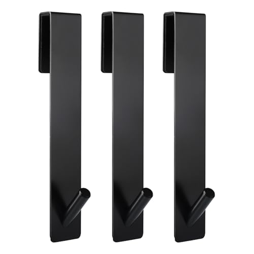 Simtive Extended Shower Door Hooks (7-Inch), Over Door Hooks for Bathroom Frameless Glass Shower Door, Towel Hooks, 3-Pack, Black - color: Black, size: 7 In-3 Pack