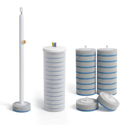 Disposable Toilet Cleaning Brush Kit with 18 Refill Heads, One-Press Release, Built-in Cleaning Solution, Wall-Mounted Storage, Ideal for Bathroom, Home, Rental and Airbnb - size: 1 Wand + 1 Caddy + 18 Refill Pads