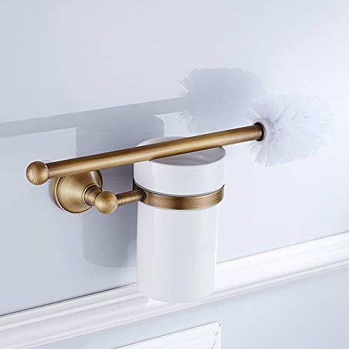 Elegant European Antique Bronze Toilet Brush Holder Set, Wall Mounted Brass Bathroom Accessories Set (Golden)